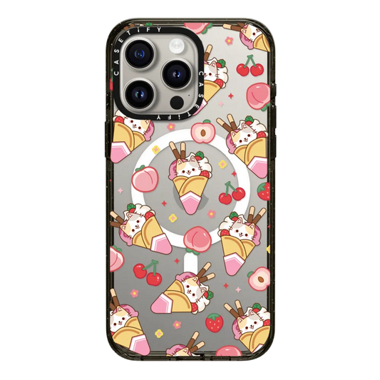 Cute Calico Cat with Strawberry Ice Cream & Peach Cherry - Cartoon Kitten Kawaii Animal with Chocolate Stick & Sweet Fruit & Food with Magsafe